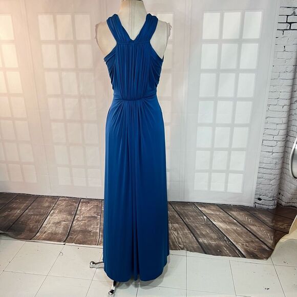 Ranna Gill blue sleeveless draped jersey gown with crystal embellishment size sm - Picture 7 of 13